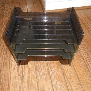 Vintage 4 Rubbermaid Model 2551 Plastic Stackable Tier Desk Tray Letter Sorters